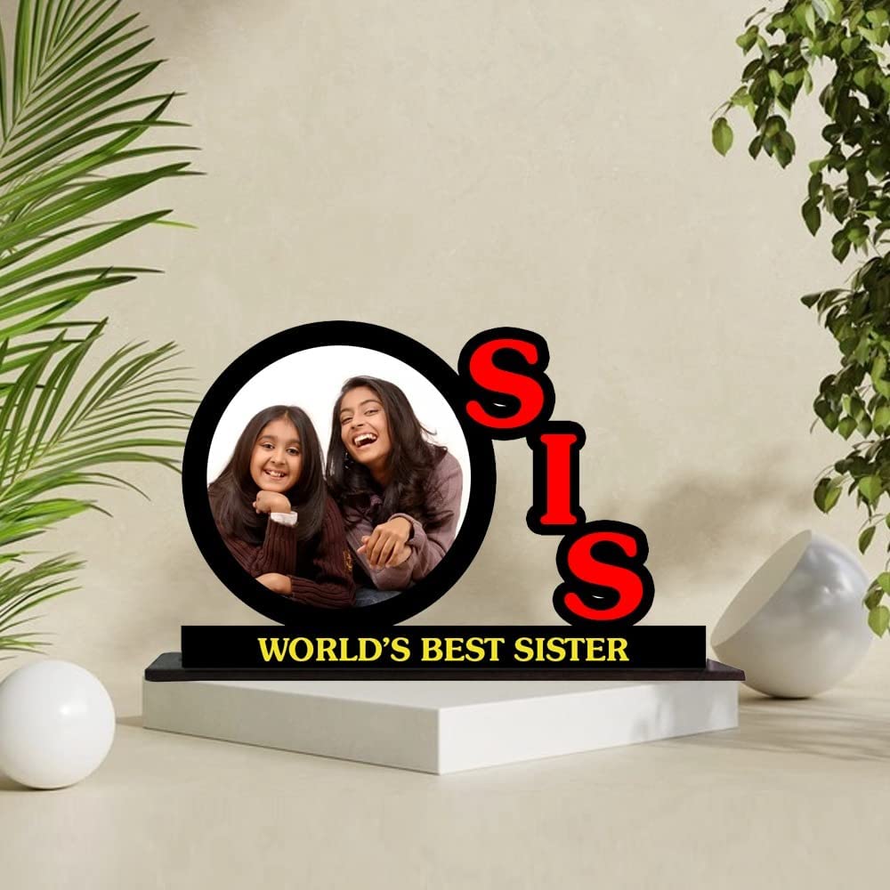 GIFT JAIPUR SIS Round Small One Photo Table top Wooden Photo Frame 8 X 6 inch - DIY Birthday Rakhi Rakshabandhan Bhaidooj Return